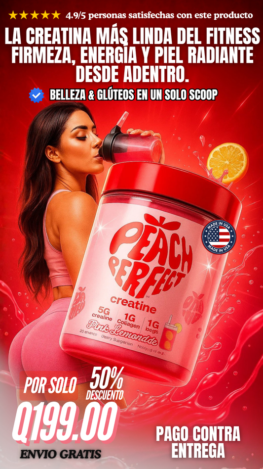 Peach Perfect Creatine Pink Lemonade – Creatina + Colágeno + BCAAs para Belleza & Glúteos 🍑✨