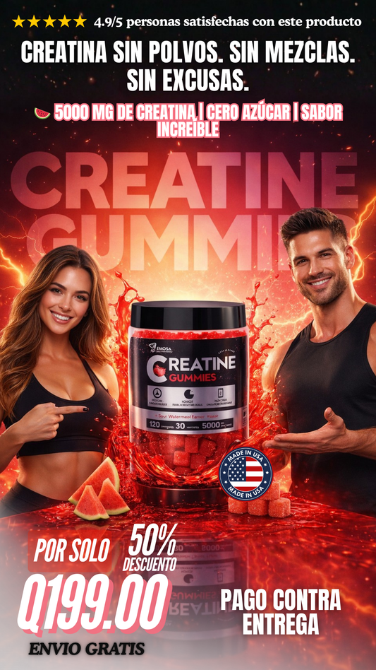 Gomitas de Creatina Sour Watermelon 🍉💪 | Creatina Vegana sin Azúcar para Rendimiento y Recuperación