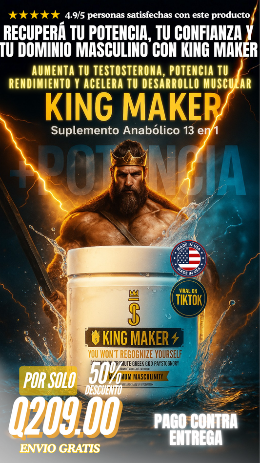 KING MAKER Suplemento Anabólico 13 en 1 – 60 cápsulas (30 días) – Potencia tu Masa, Rendimiento y Confianza Masculina