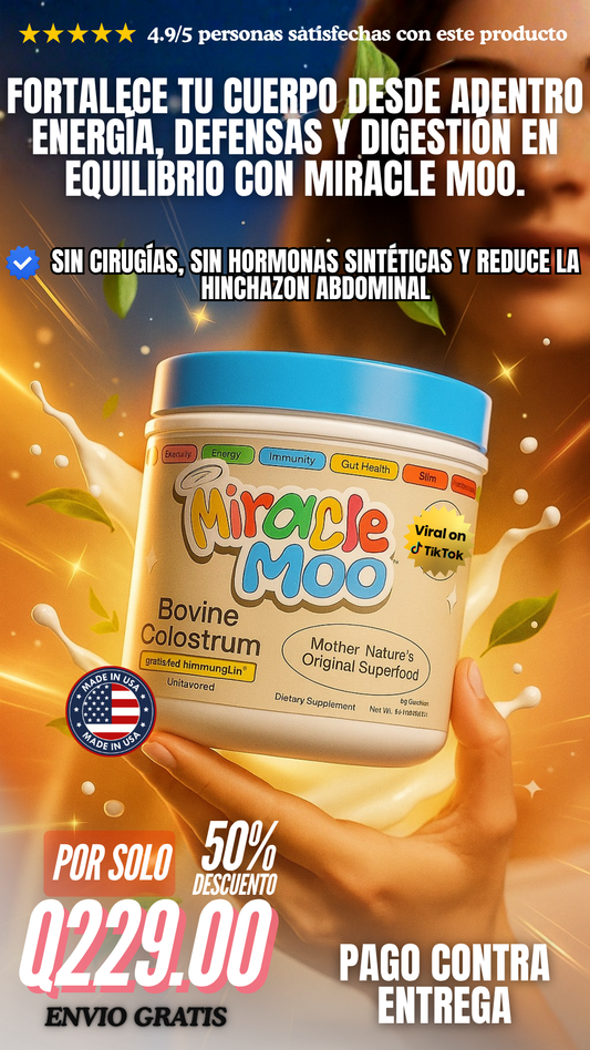 MIRACLE MOO Calostro Bovino Grass-Fed – Suplemento Inmunidad & Salud Intestinal (Viral en TikTok)
