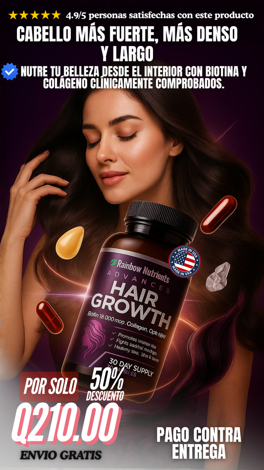 Hair Growth – Suplemento Capilar con Biotina + Colágeno para Cabello Más Fuerte y Denso