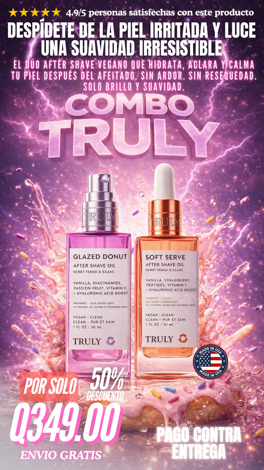 ✨ Truly Soft Serve + Glazed Donut After Shave Oil Combo | Set After Shave Hidratante y Aclarante Vegano 🍓🍩